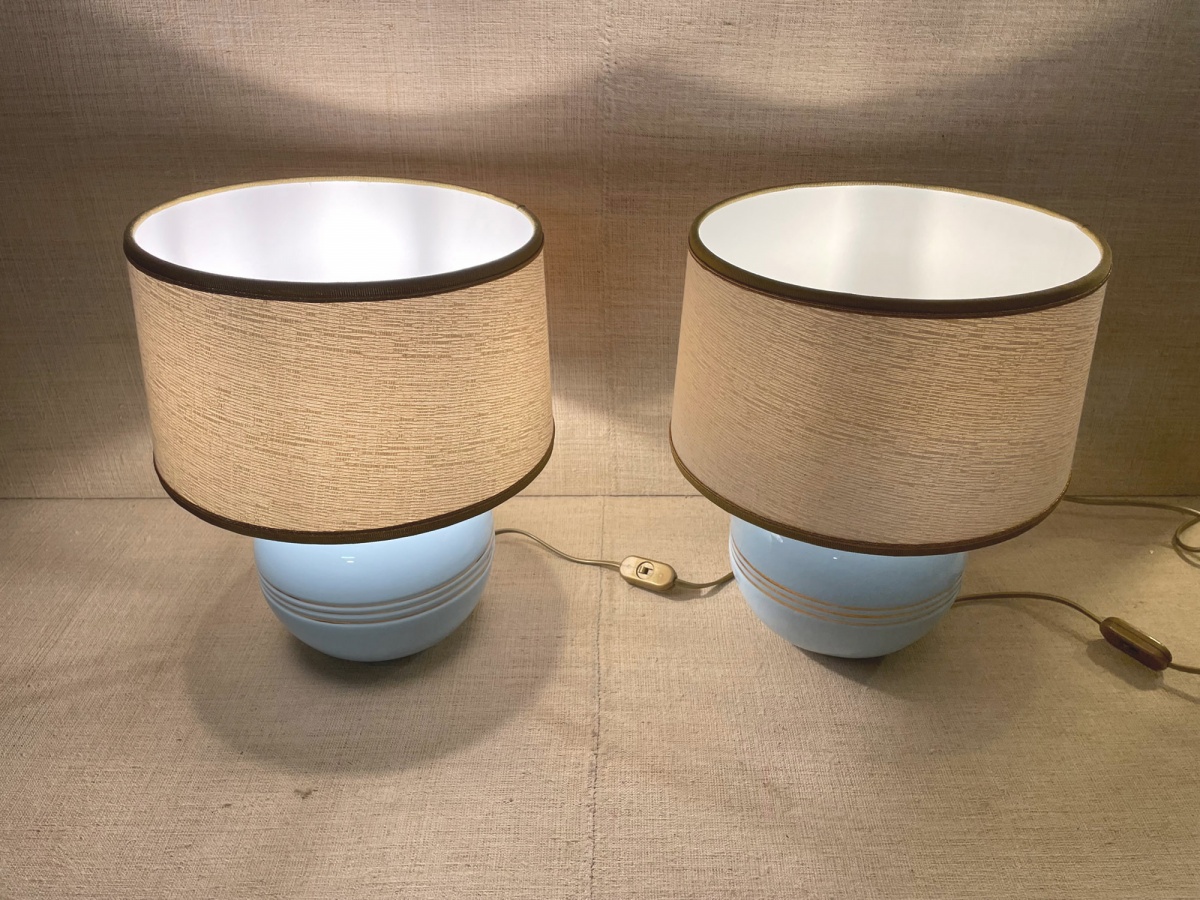 COPPIA LAMPADE BASE IN CERAMICA AZZURRA - S.Oggetti Milano Vintage